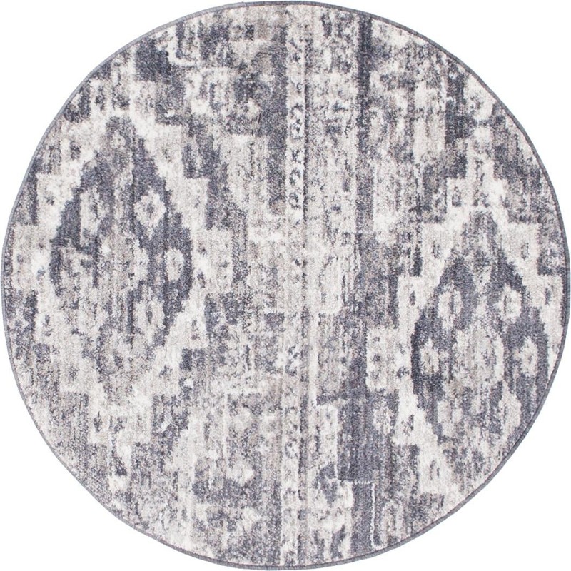 3' 3 x 3' 3 Quinn · Distressed tribal rug, gray and ivory