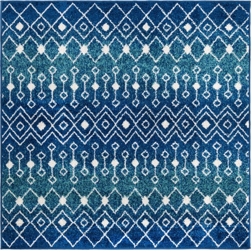 5' 3 x 5' 3 Boswell · Tribal trellis rug, navy and teal