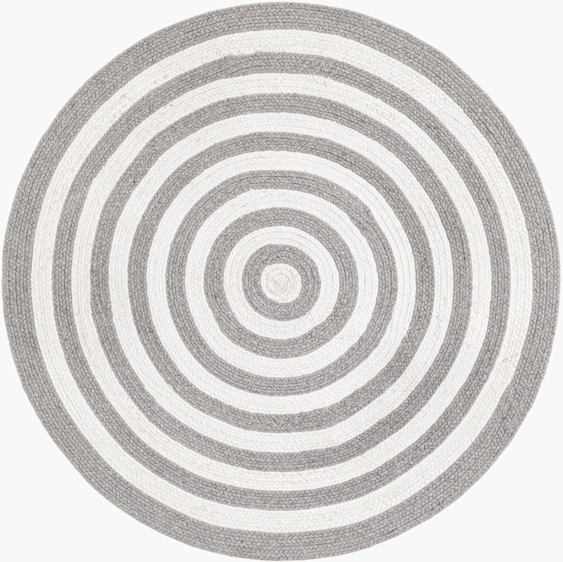 3' 3 x 3' 3 Dennison · Striped Washable Outdoor Rug, gray and white