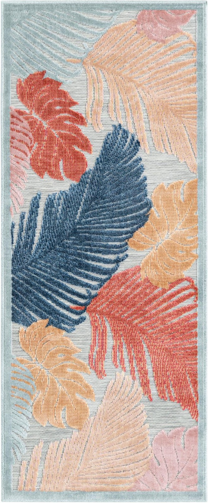 2' 2 x 5' 3 Adirondack · Tropical leaf Outdoor Rug, blue and rust