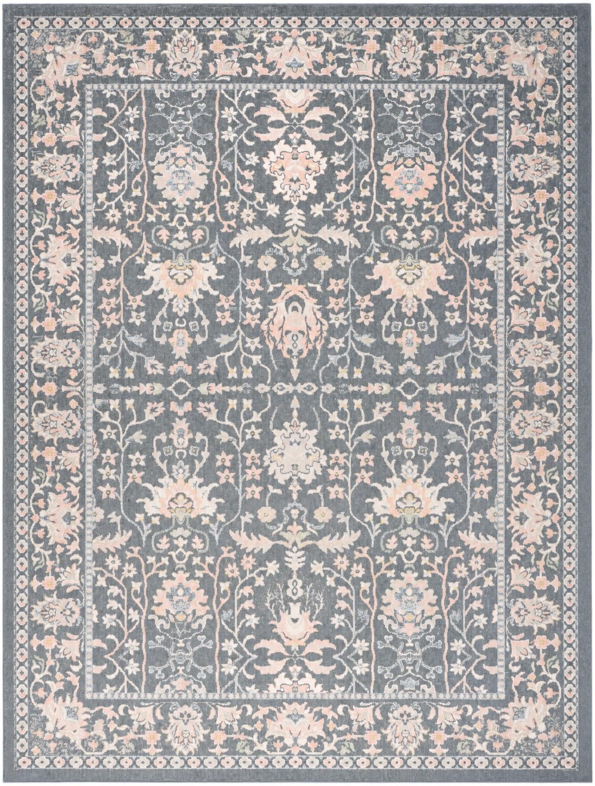 9' x 12' Sandys · Persian floral Washable Rug, navy and blush