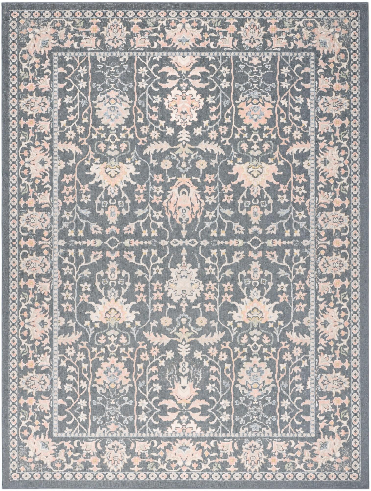9' x 12' Sandys · Persian floral Washable Rug, navy and blush