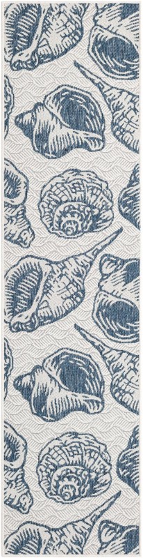 2' x 8' Arcata · Seashell Outdoor Rug, navy and ivory