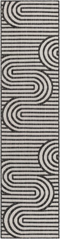 2' x 8' Northam · Geometric linear Outdoor Rug, black and white