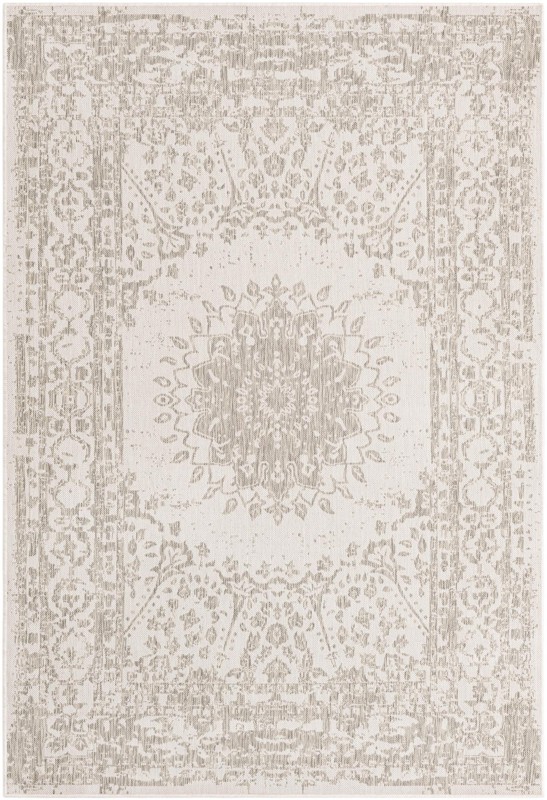 6' x 9' Royce · Faded medallion Outdoor Rug, gray and cream
