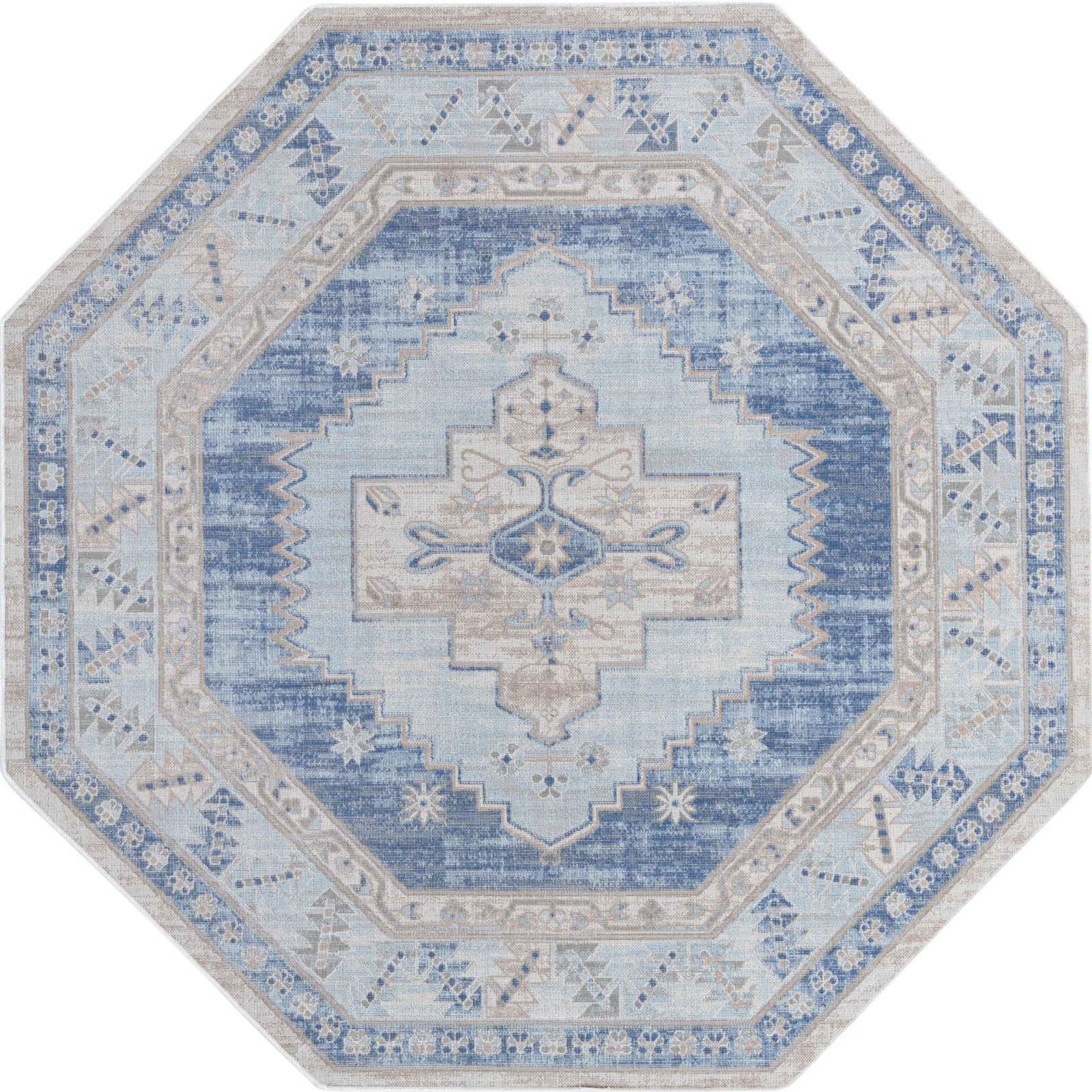 5' 3 x 5' 3 Ligonier · Border rug, sky blue