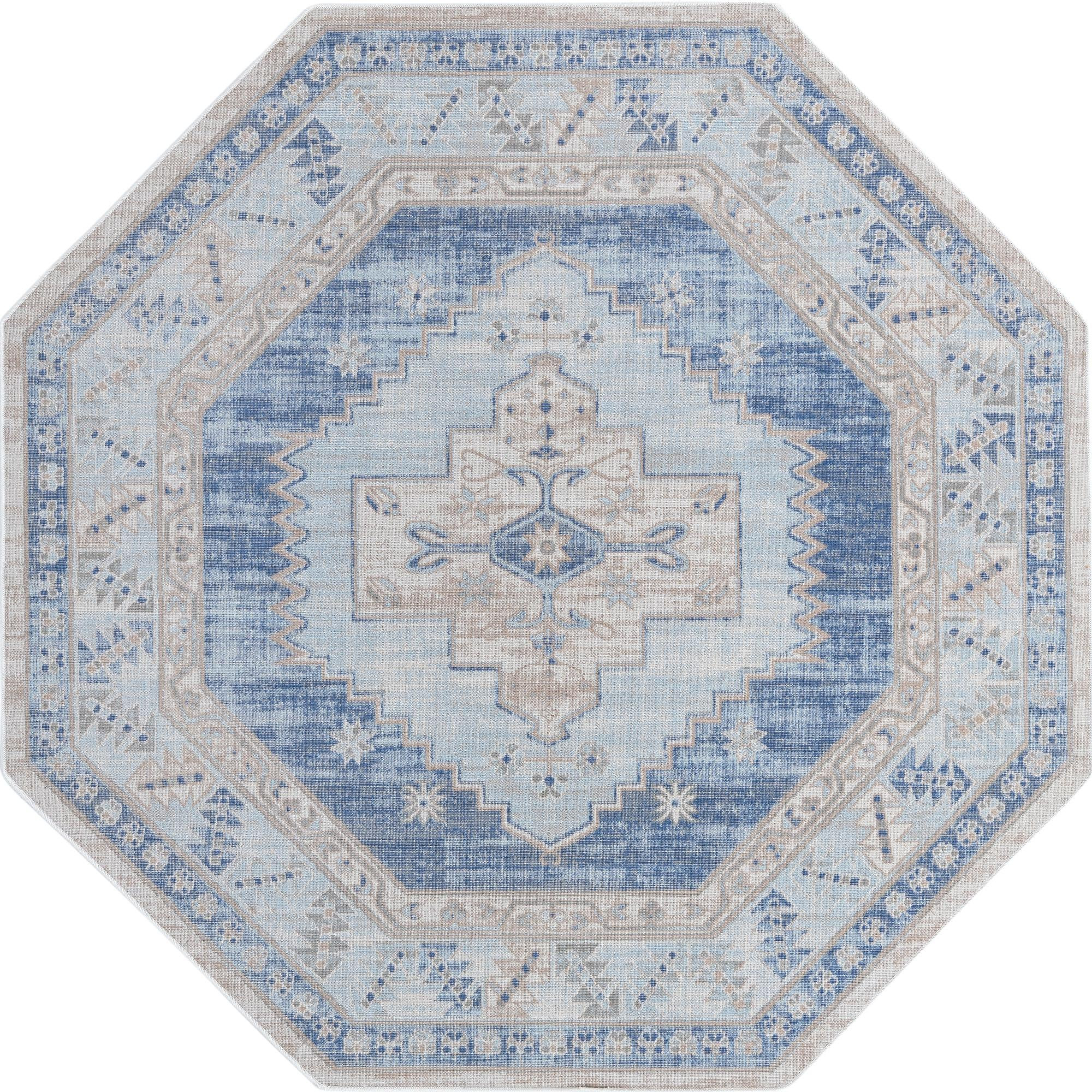 5' 3 x 5' 3 Ligonier · Border rug, sky blue
