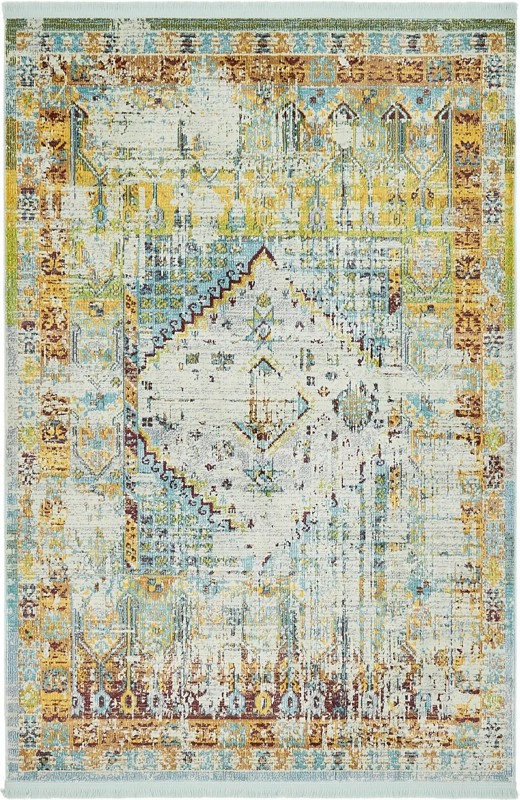 Studley · Distressed medallion rug, blue and yellow