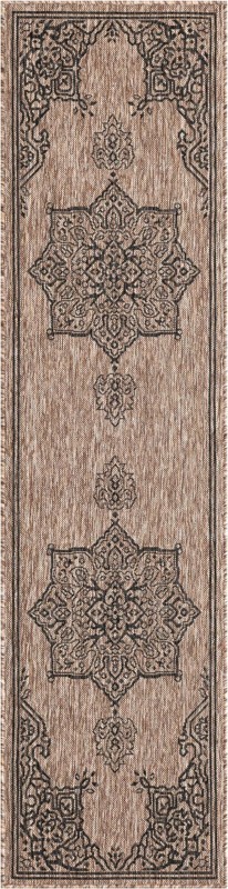 2' x 8' Rhys · Medallion Outdoor Rug, beige and black