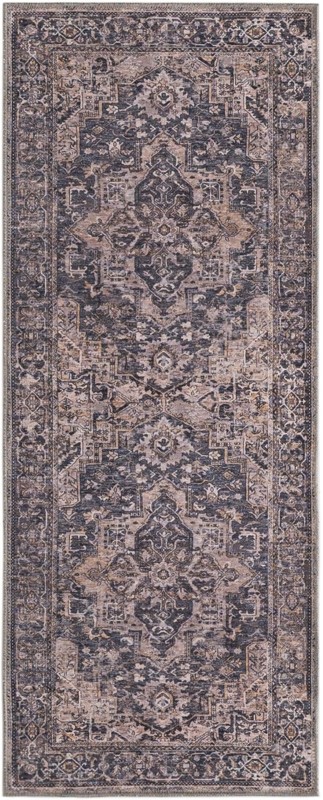 2' x 5' Watkins · Border rug, blue and ivory