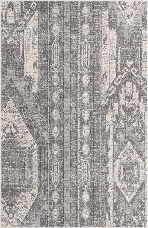 5' 3 x 8' Cardinal · Tribal striped rug, gray and cream