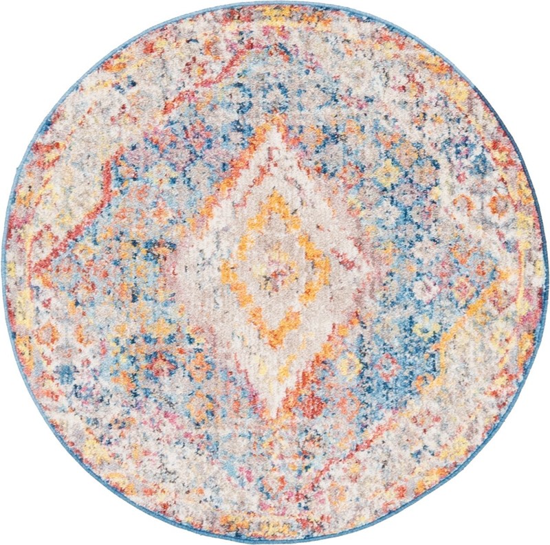 Hickorywood · Distressed medallion rug, blue and multicolor