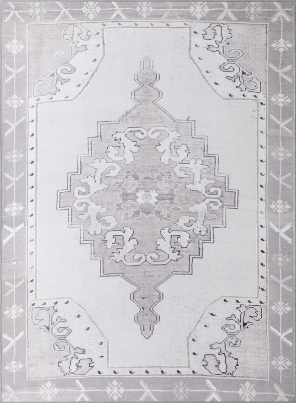 7' 6 x 10' 6 Sanderson · Medallion Washable Rug, gray and white