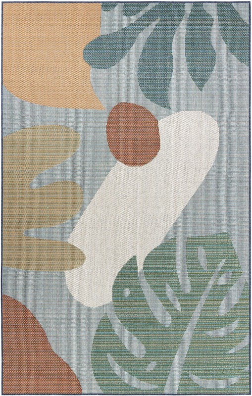5' 3 x 8' Sturgis · Abstract botanical Outdoor Rug, blue and multicolor