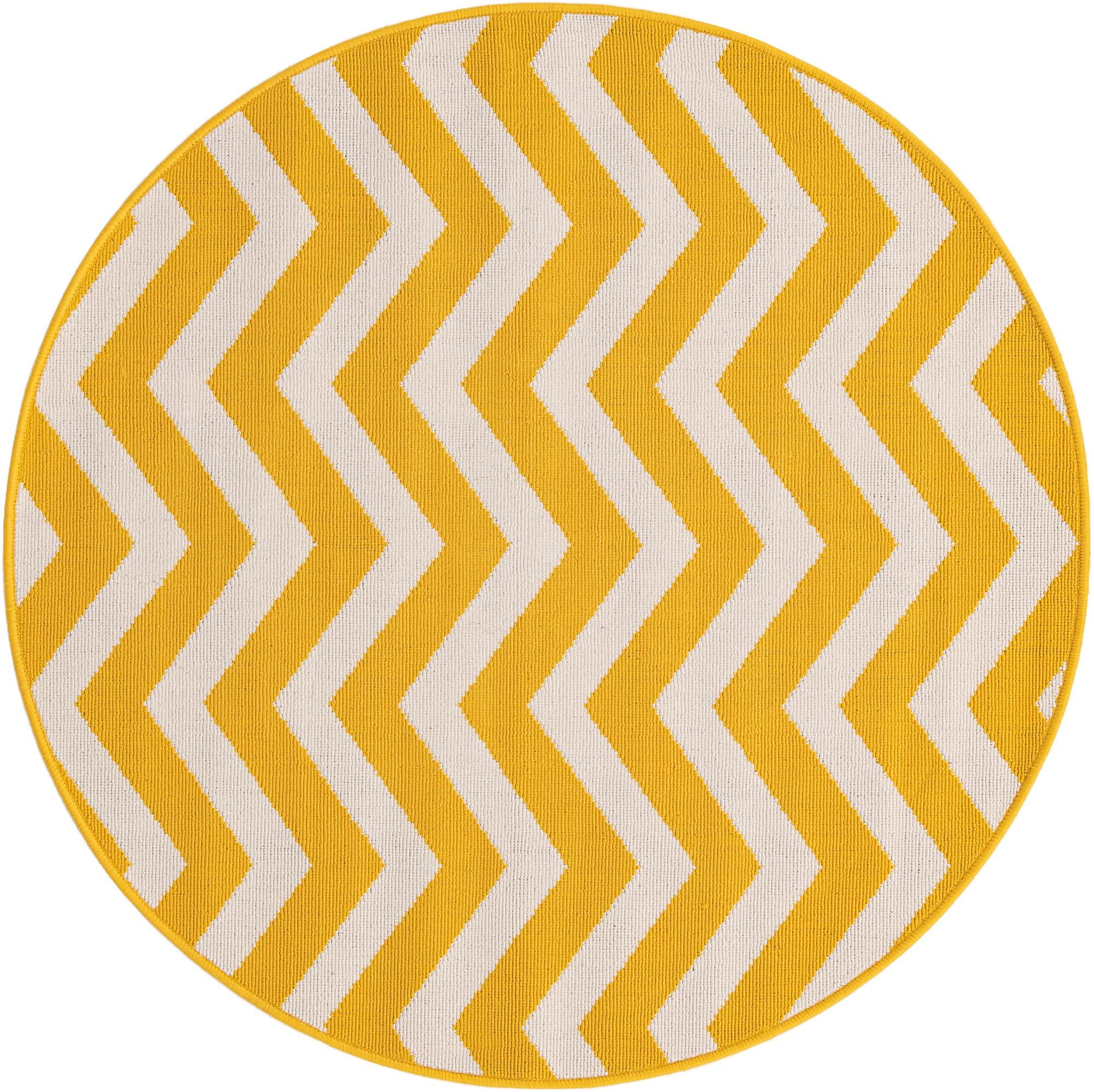 4' x 4' Seabrook · Chevron Outdoor Rug, yellow and ivory