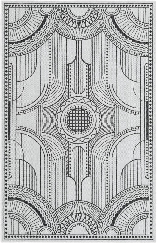 5' 3 x 8' Brough · Border Outdoor Rug, white and black