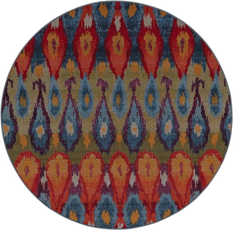 6' x 6' Lomax · Ikat teardrop Outdoor Rug, multi