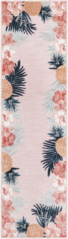 2' 2 x 8' Kirwan · Tropical border Outdoor Rug, pink and multi