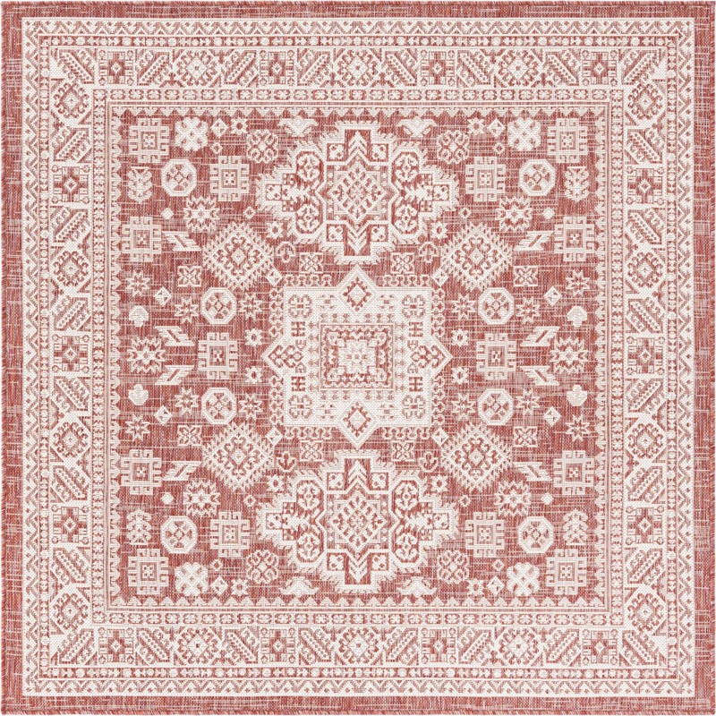 5' 3 x 5' 3 Bellamy · Tribal medallion Outdoor Rug, rust and ivory