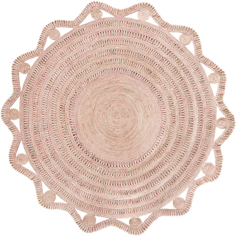 10' x 10' Yardley · Border Braided Jute Rug, pink and white