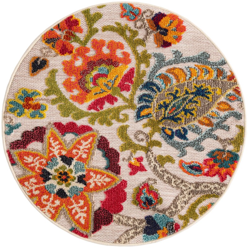 3' x 3' Woolley · Floral / botanical Outdoor Rug, multi beige