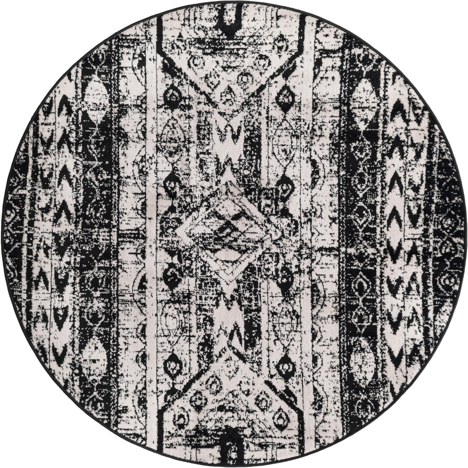 5' 3 x 5' 3 Grouse · Tribal medallion rug, black and white