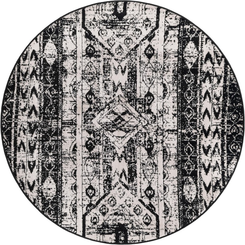 5' 3 x 5' 3 Grouse · Tribal medallion rug, black and white