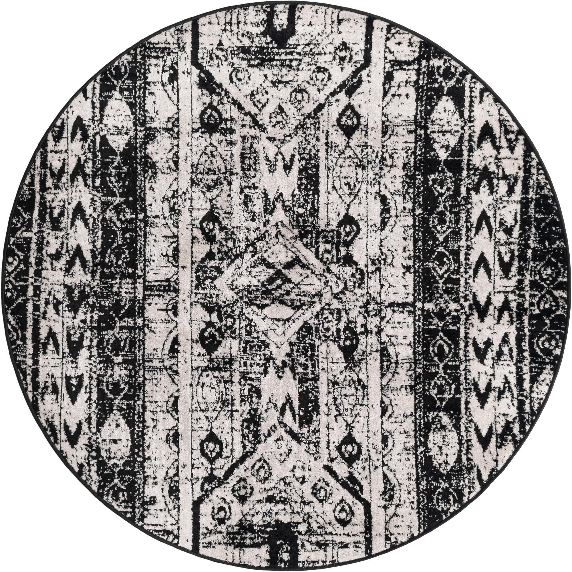5' 3 x 5' 3 Grouse · Tribal medallion rug, black and white