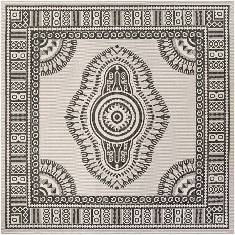 13' x 13' Bainbridge · Border Outdoor Rug, white and black