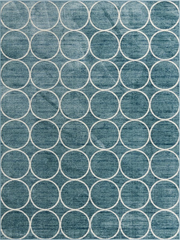 9' x 12' Corvallis · Geometric lattice rug, blue and ivory