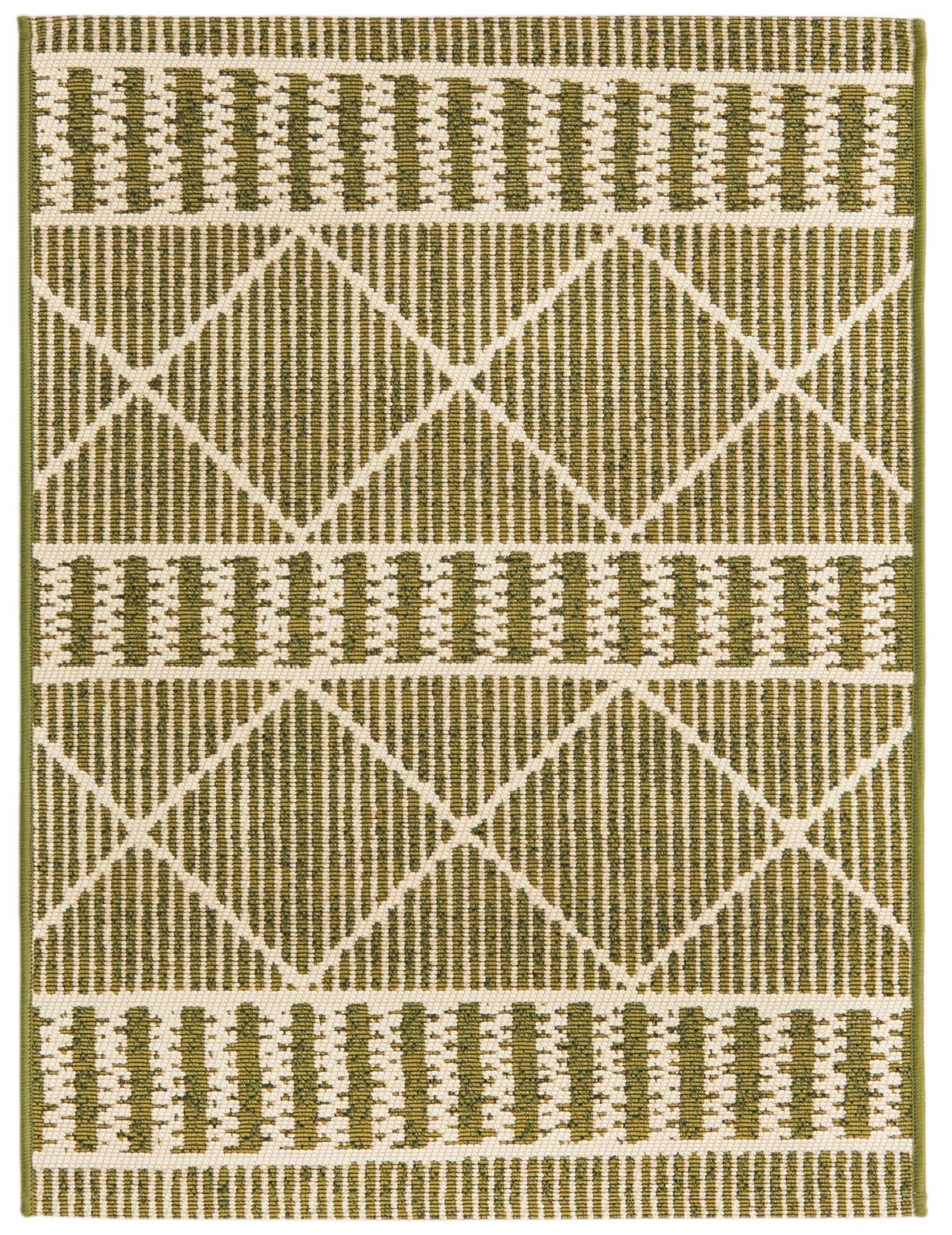 2' x 3' Lomax · Geometric Outdoor Rug, green and ivory