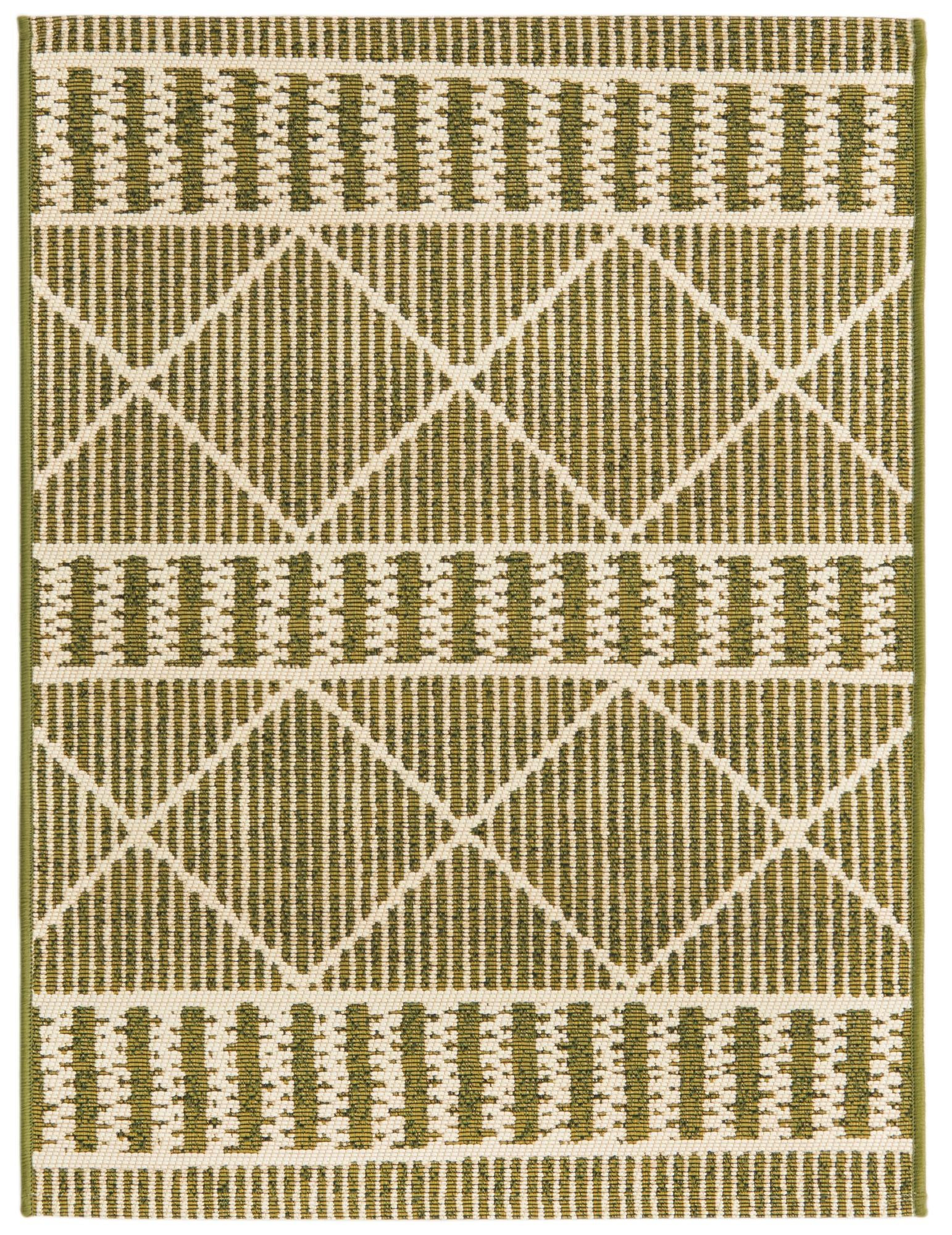 2' x 3' Lomax · Geometric Outdoor Rug, green and ivory