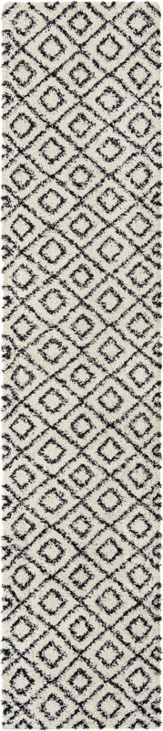 3' 3 x 16' 5 Brock · Geometric diamond Shag Rug, black and cream