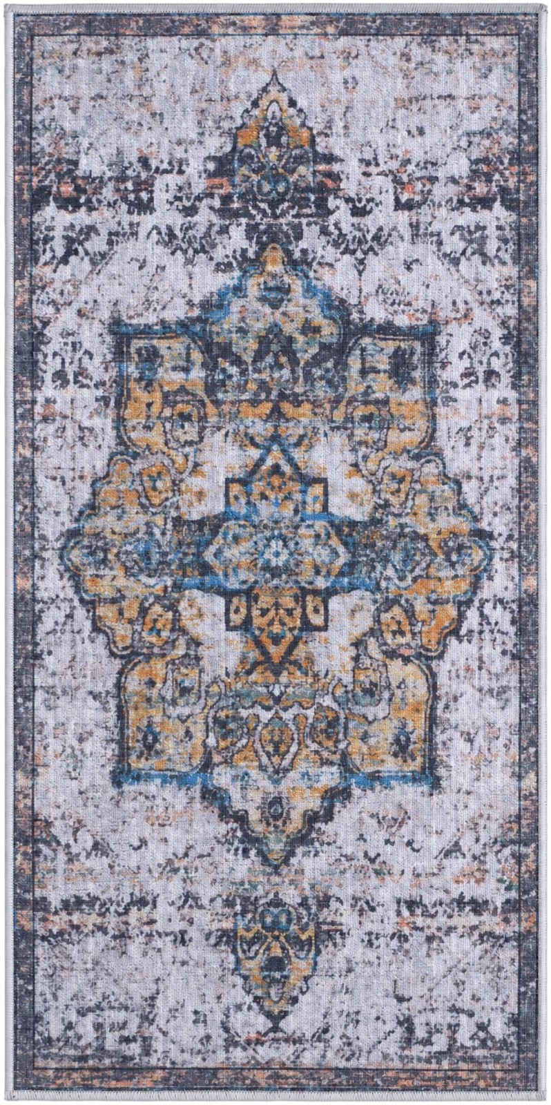 2' x 4' Rideout · Medallion rug, white and blue