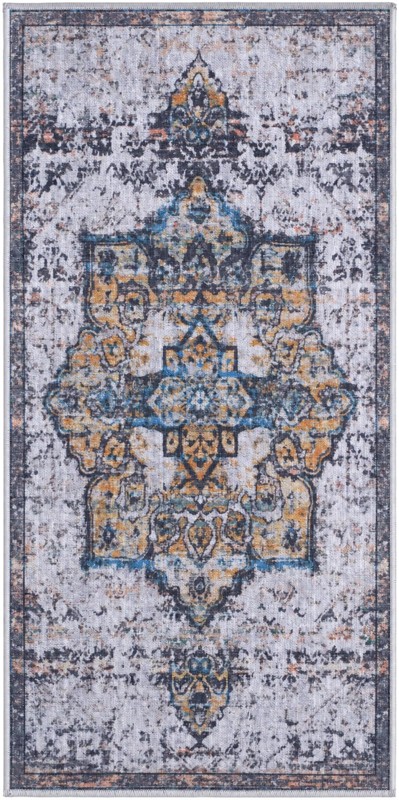 2' x 4' Rideout · Medallion rug, white and blue