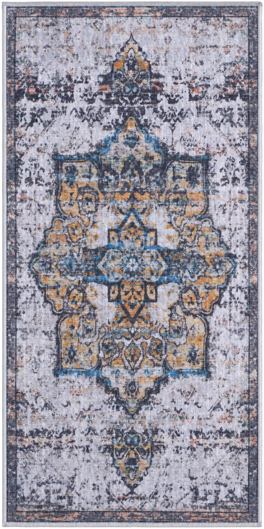 2' x 4' Rideout · Medallion rug, white and blue
