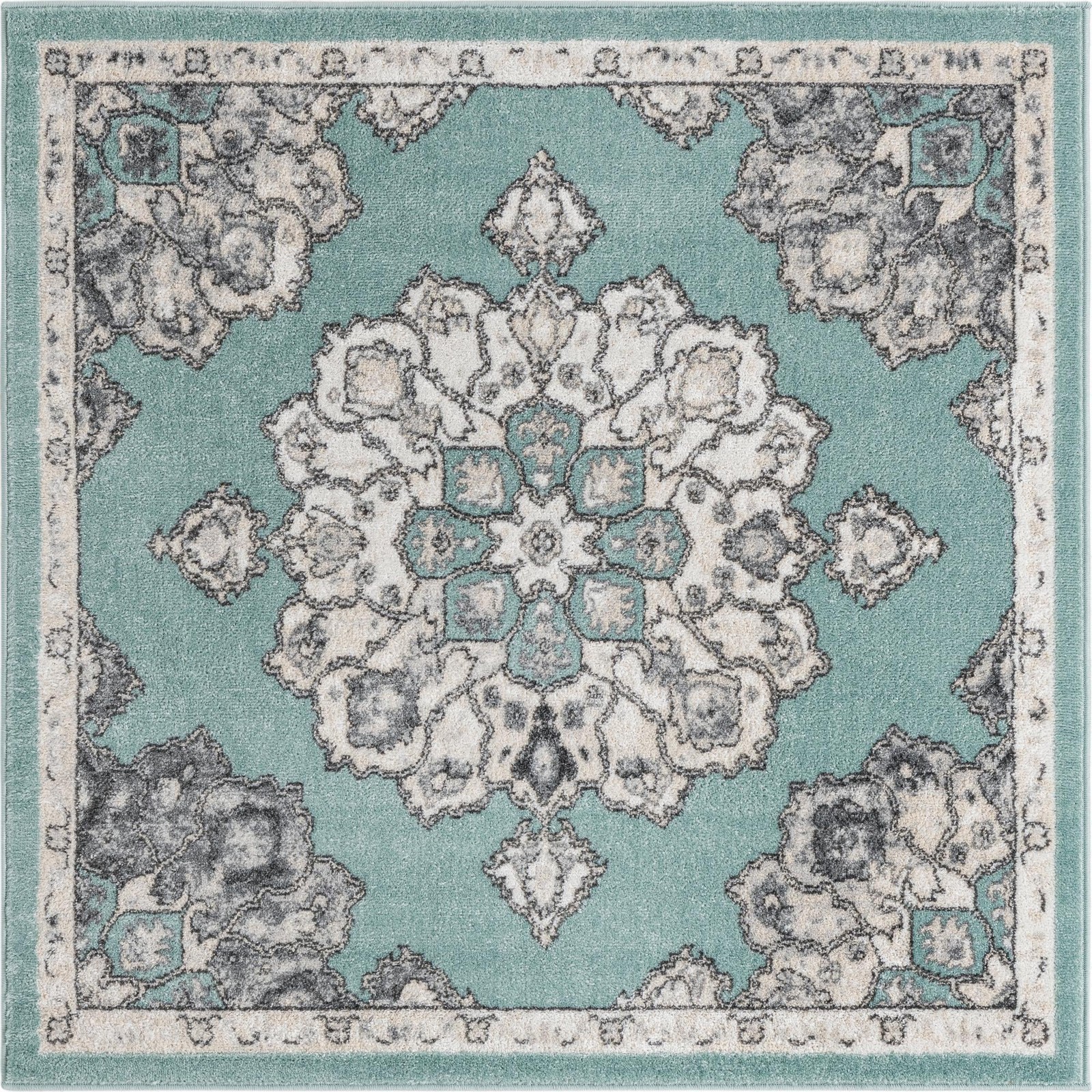 5' x 5' Nettle · Border rug, aqua