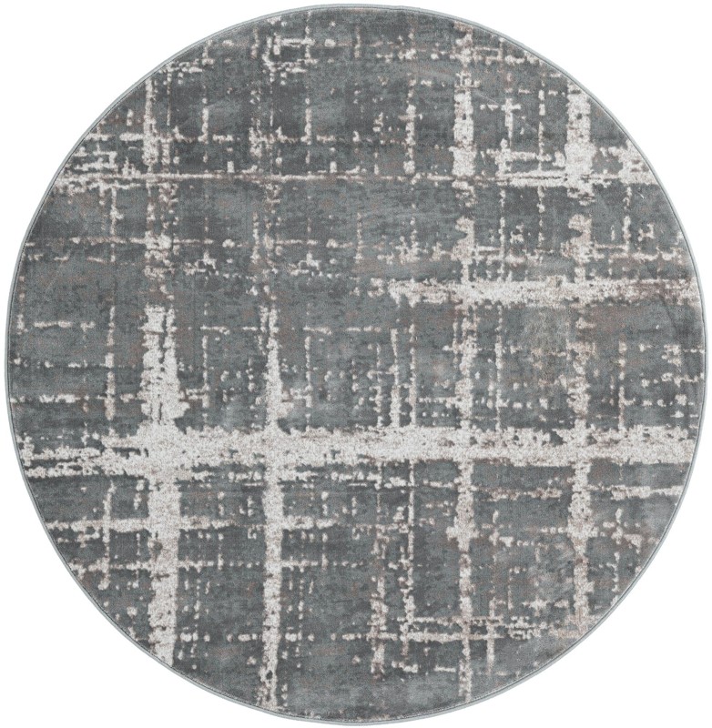 5' 3 x 5' 3 Maplewood · Abstract grid rug, gray and ivory