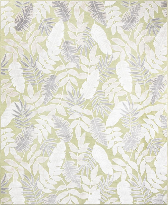 9' 9 x 12' Quimby · Botanical Outdoor Rug, green, ivory, and gray