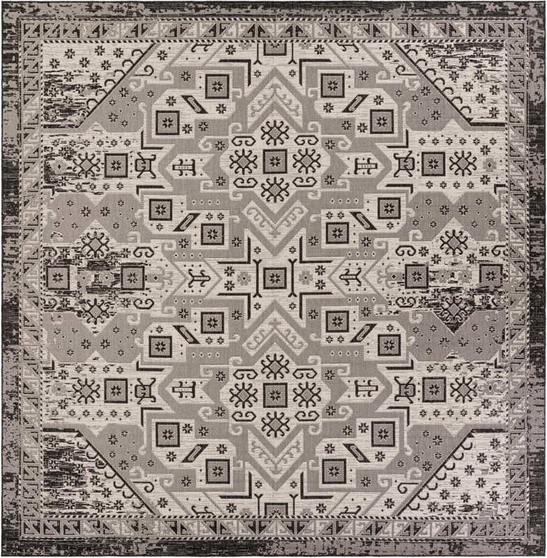 12' x 12' Estuary · Border Outdoor Rug, charcoal gray