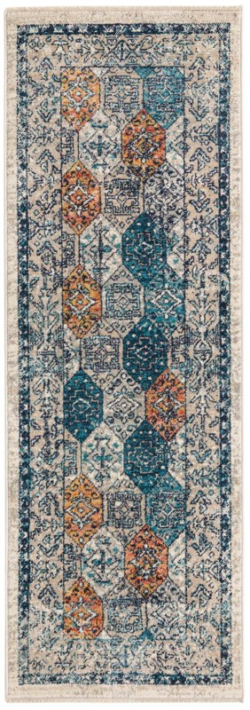 2' x 6' Keane · Diamond rug, blue and rust