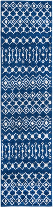 2' x 8' Boswell · Geometric trellis rug, navy and ivory