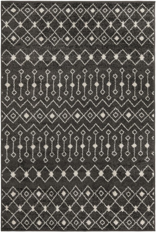 5' 3 x 8' Boswell · Geometric tribal rug, dark gray and ivory
