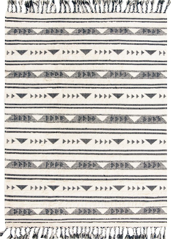 9' x 12' Tolbert · Geometric striped Wool Rug, cream and navy
