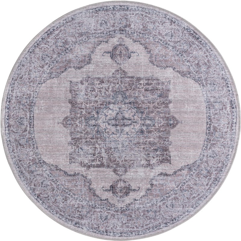 5' 3 x 5' 3 Hazelle · Medallion Washable Rug, ivory and gray