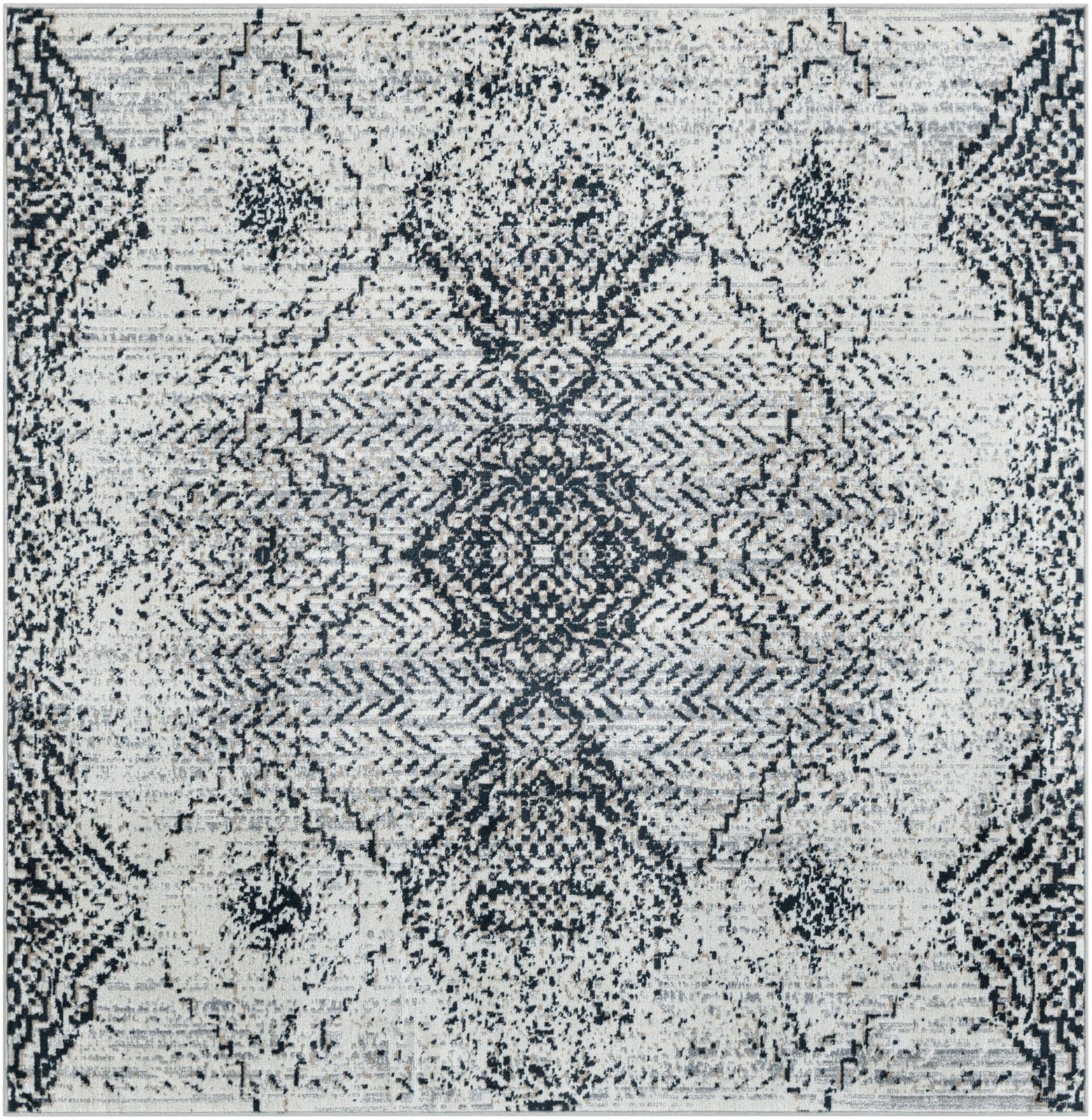 5' 3 x 5' 3 Brower · Distressed medallion Washable Rug, black and white