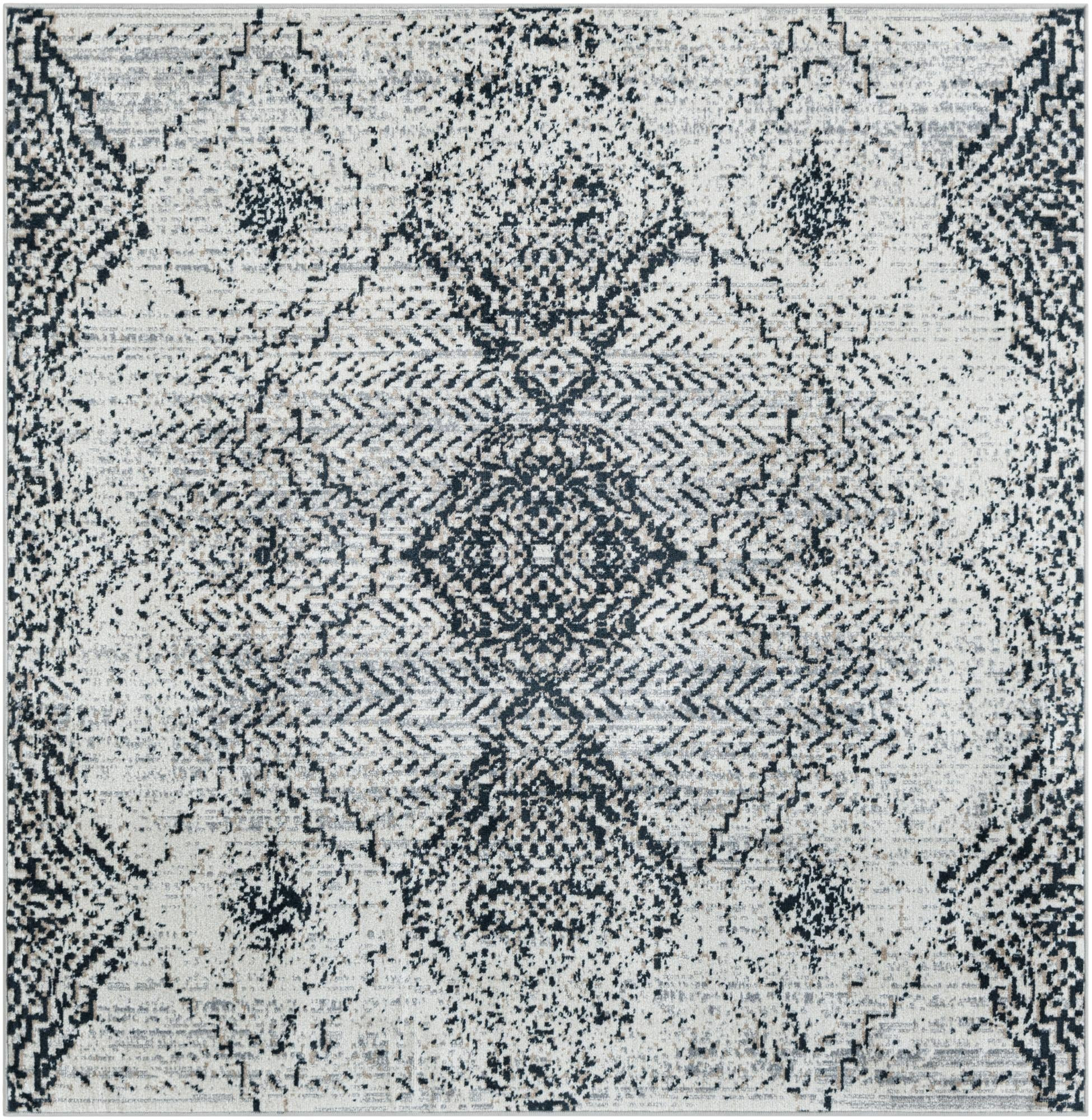 5' 3 x 5' 3 Brower · Distressed medallion Washable Rug, black and white