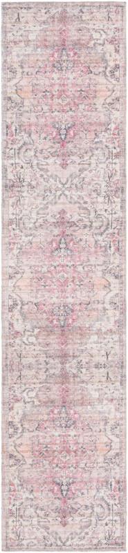 2' 7 x 12' Medford · Distressed medallion Washable Rug, pink and gray
