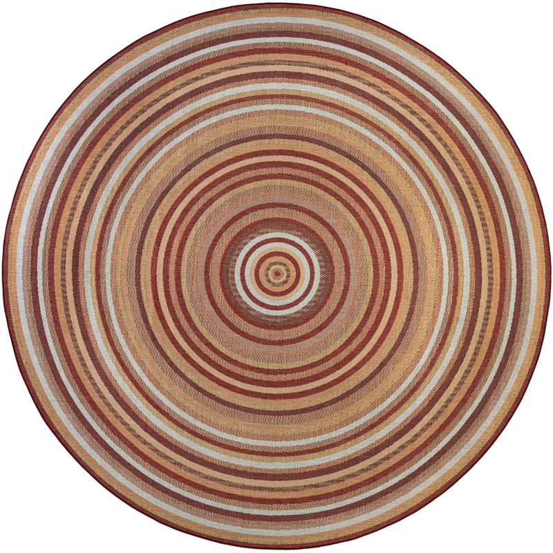 Charlevoix · Striped Outdoor Rug, burgundy