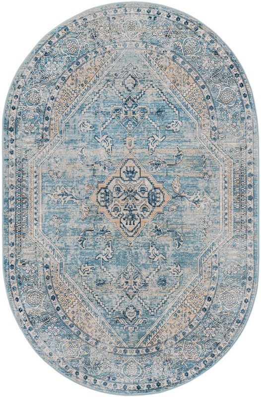 5' 3 x 8' Opal · Border rug, blue